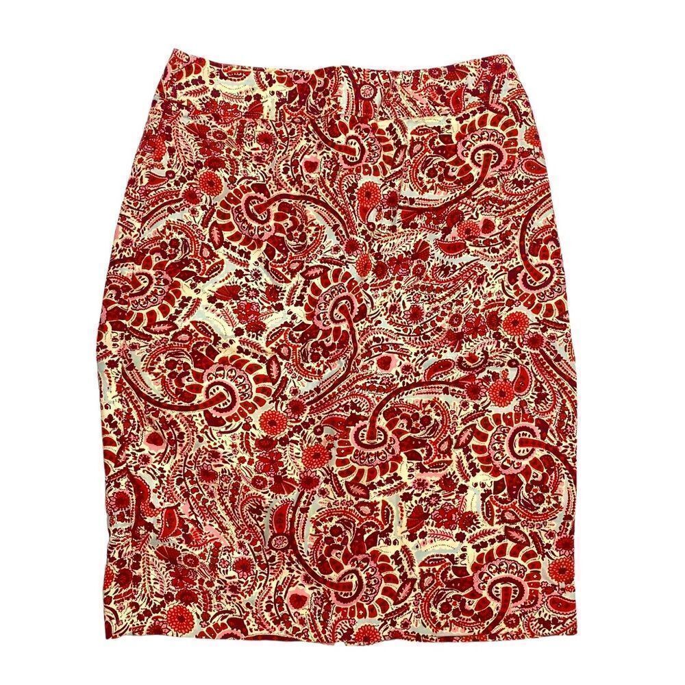 Ann Taylor Loft Red White Paisley Pencil Stretch Above Knee Skirt Women’s Size 2